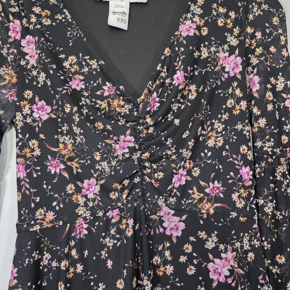 American Rag Floral Print Long Sleeve Mesh Black Dress Size XXS - Picture 5 of 10